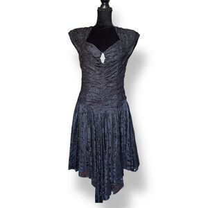 Wednesday Addams Gothic Prom Dress Black Lace 80s Vintage Nuance Ruched Size 11